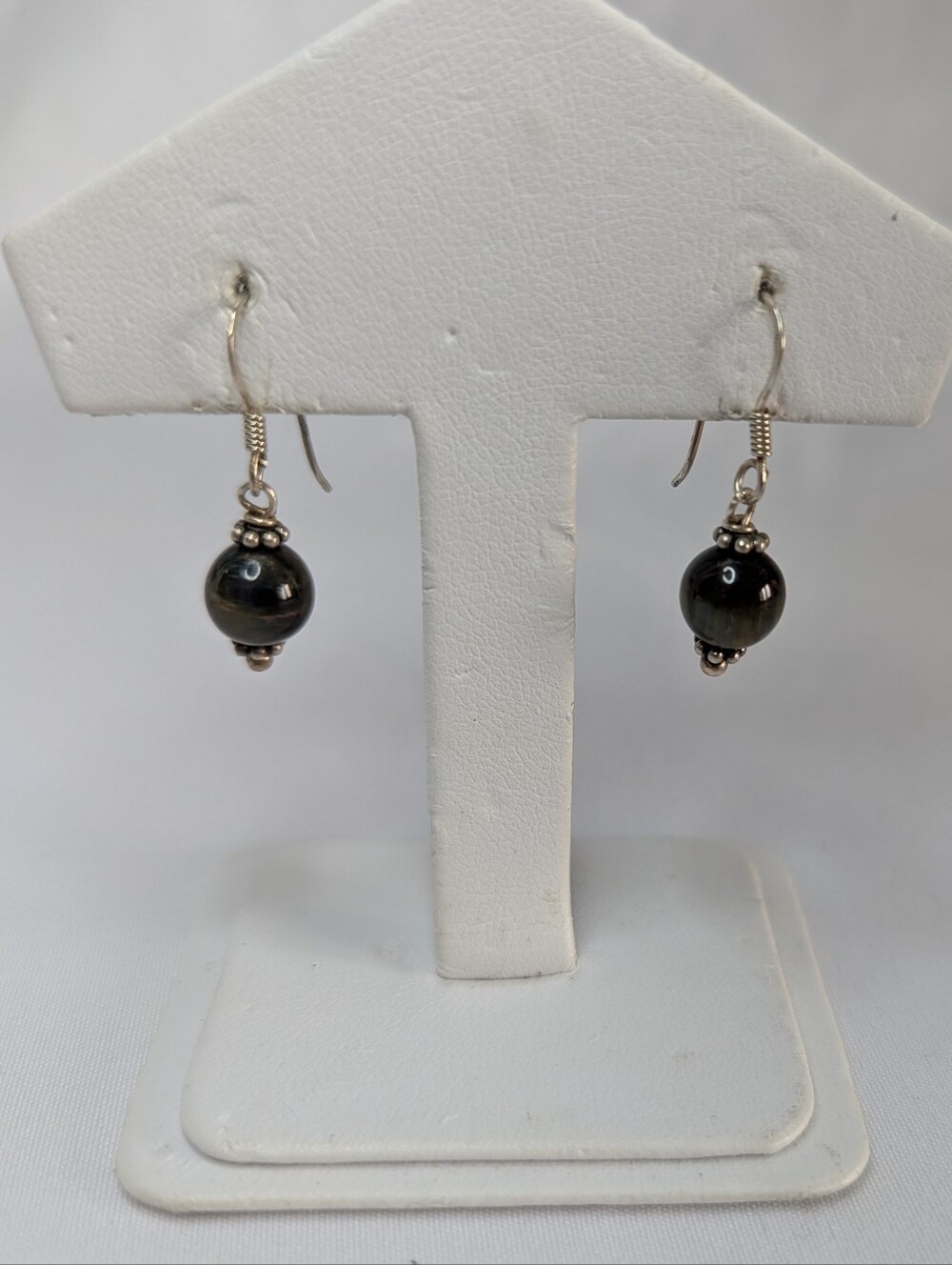 Natural Golden Obsidian Round Gemstone Beads Hook Earrings - Sterling Silver